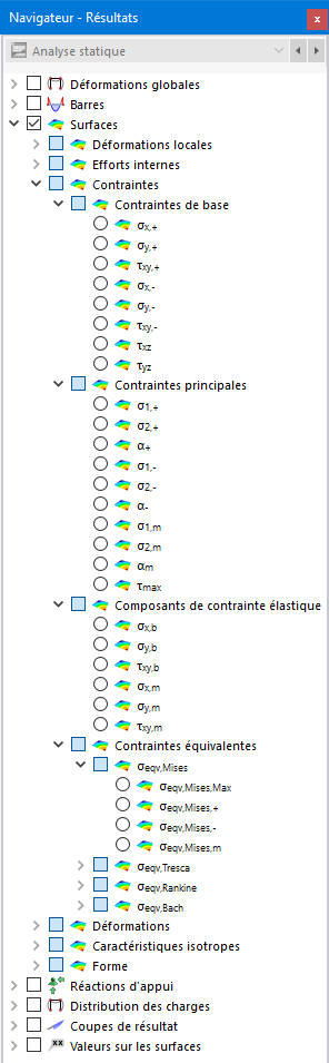 Sélection des contraintes de surfaces dans le navigateur