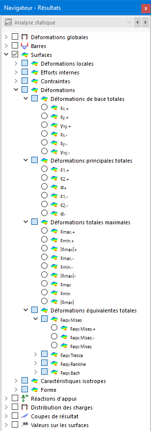Sélection des déformations de surfaces dans le navigateur