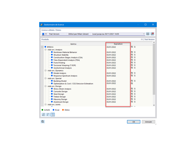 FAQ 005135 | La période d'essai de ma version d'essai de RFEM 6/RSTAB 9 a malheureusement déjà expiré. Comment puis-je continuer à tester de nouvelles solutions Dlubal ?