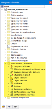 Catégories pour la vérification de l’aluminium dans le Navigateur - Données