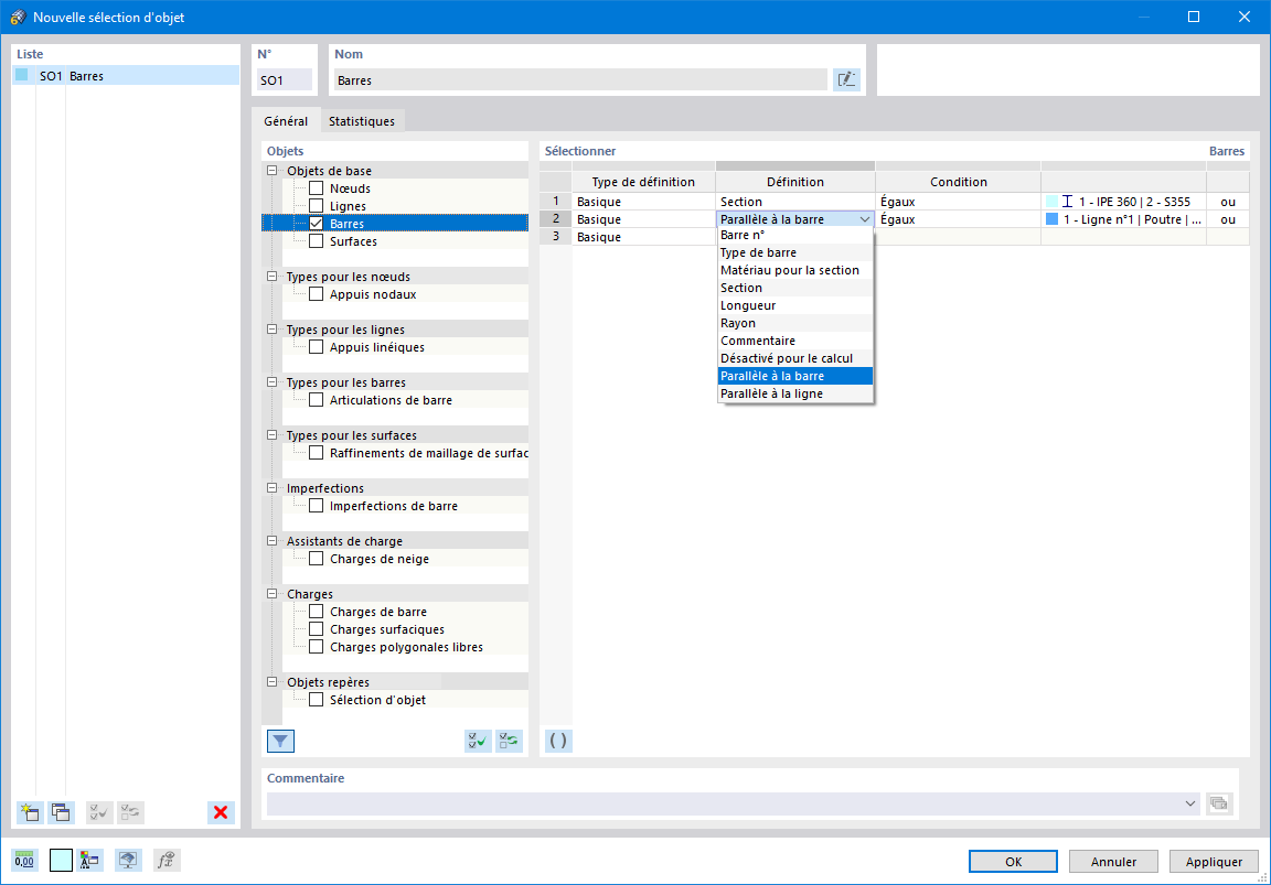 Boîte de dialogue « Nouvelle sélection d’objet »