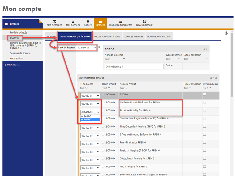 FAQ 005139 | Nous avons acheté plusieurs licences en ligne. Comment puis-je déplacer une autorisation d'une licence à une autre ?
