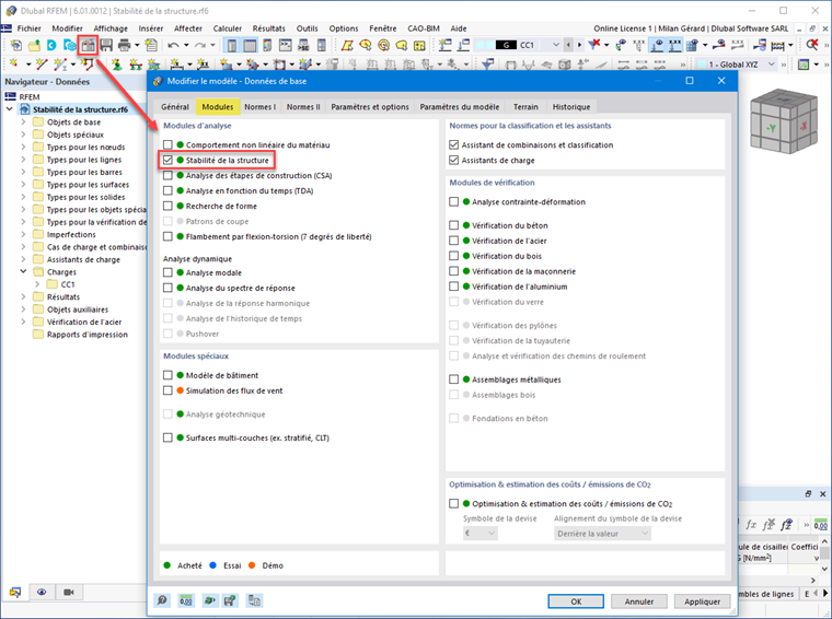 FAQ 005140 | Comment effectuer une analyse de stabilité pour déterminer le facteur de charge critique dans RFEM 6 ?
