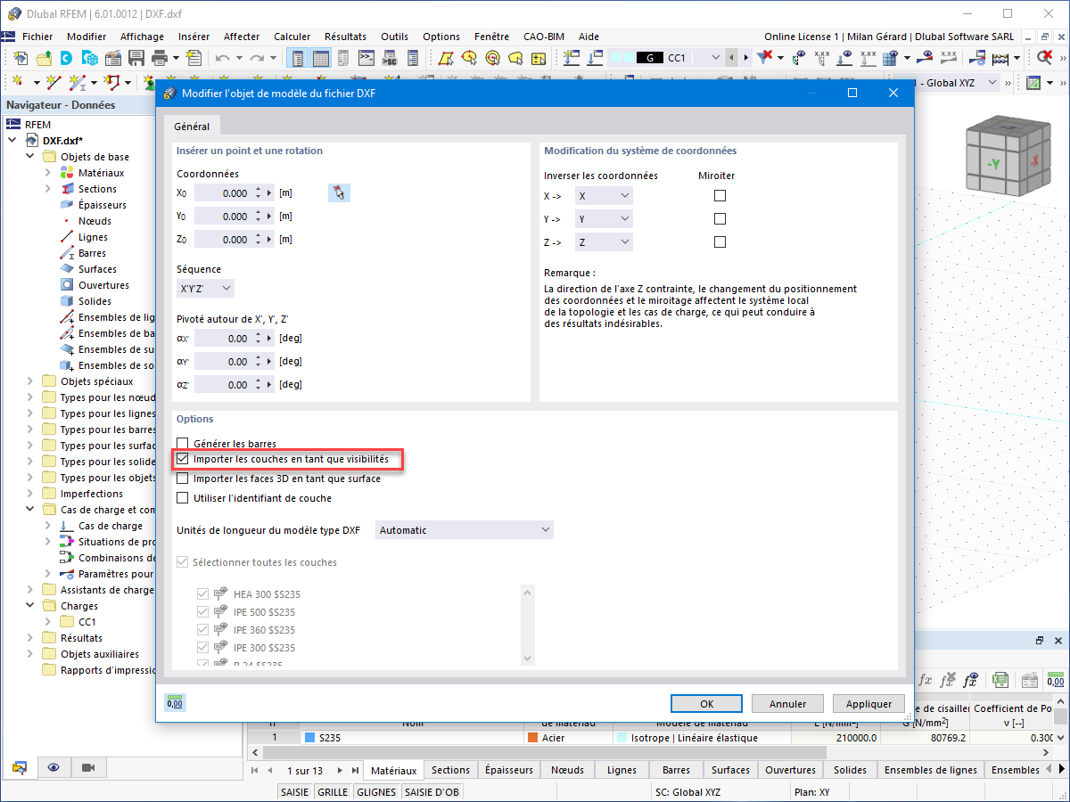 FAQ 005142 | Est-il possible d'importer des couches sous forme de visibilité ?