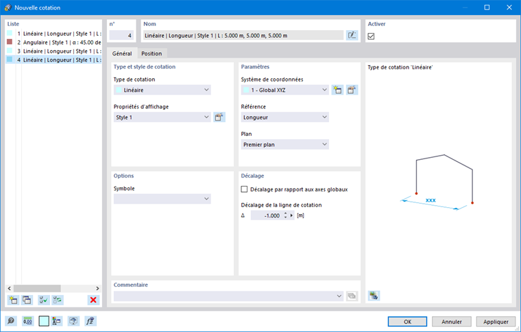 Boîte de dialogue « Nouvelle cotation »
