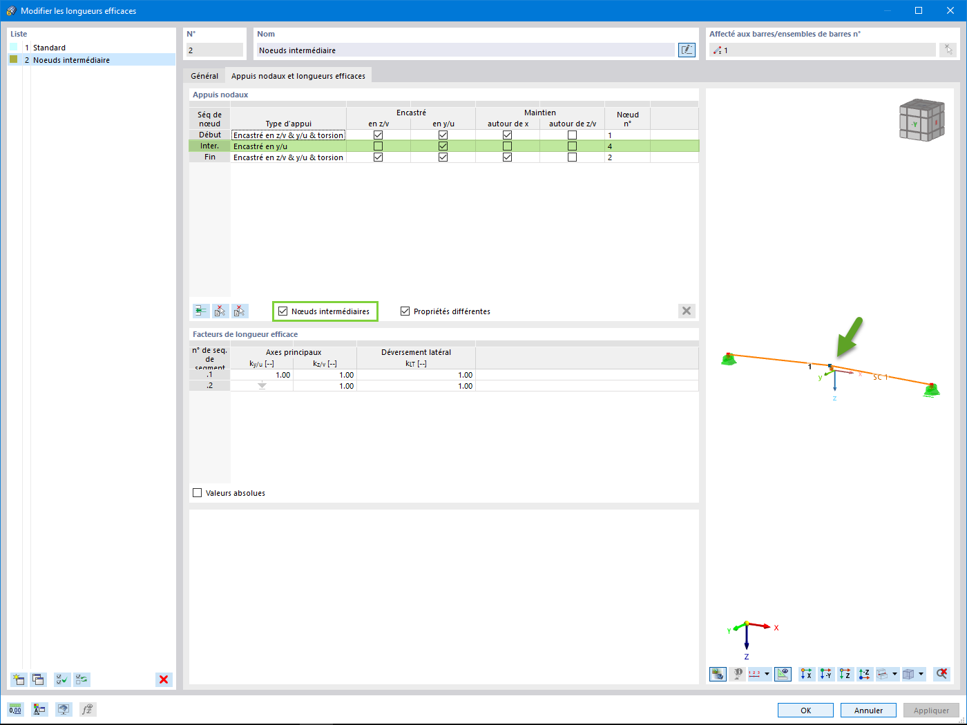 Représentation visuelle de la longueur efficace et de l’analyse de stabilité dans les structures en bois, en mettant l’accent sur les barres cintrées et à inertie variable