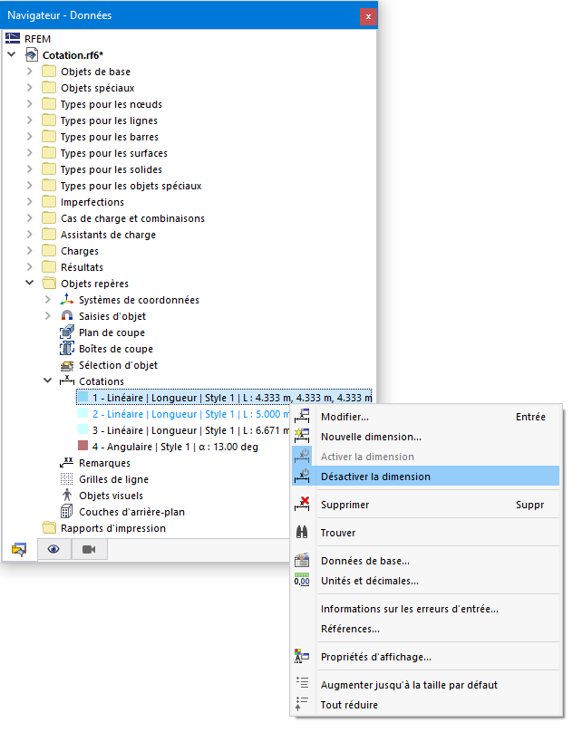 Afficher et masquer les cotations individuellement