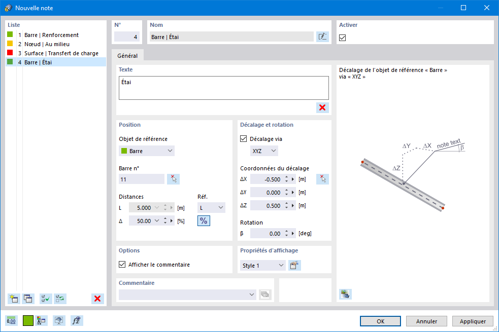 Boîte de dialogue « Nouvelle note »