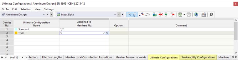 Attribution du type de configuration dans le tableau