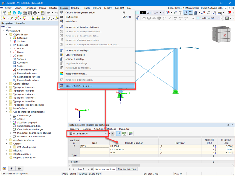 FAQ 005145 | Comment puis-je générer des listes de pièces dans RFEM 6 et RSTAB 9 ?