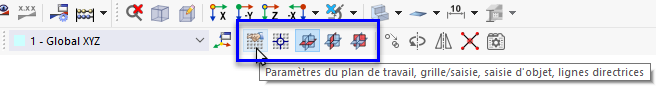 Boutons pour les paramètres du plan de travail