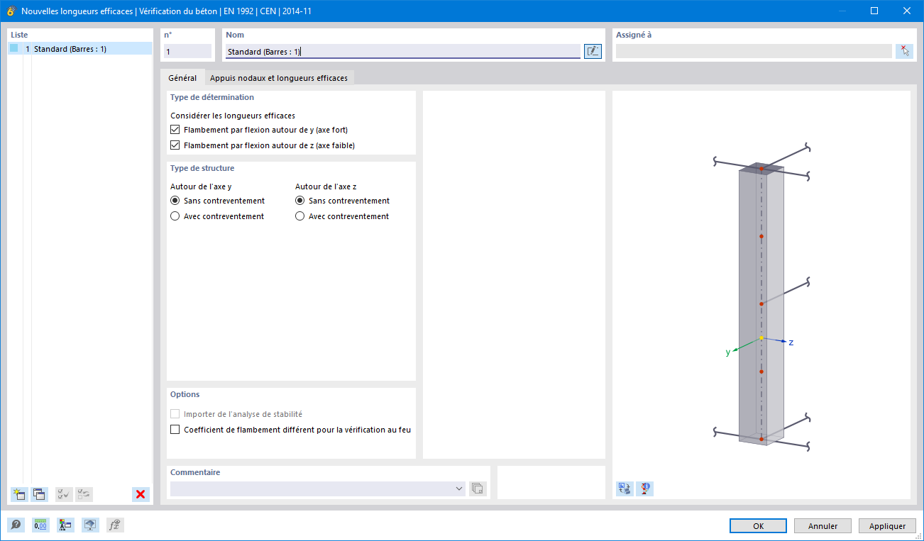 Boîte de dialogue « Nouvelles longueurs efficaces »