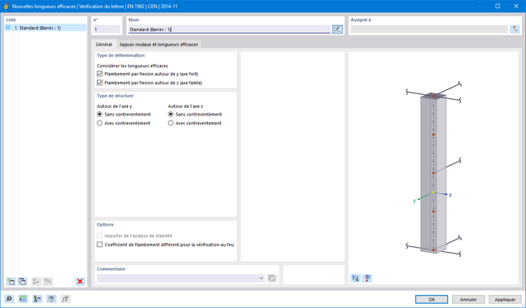 Boîte de dialogue « Nouvelles longueurs efficaces »