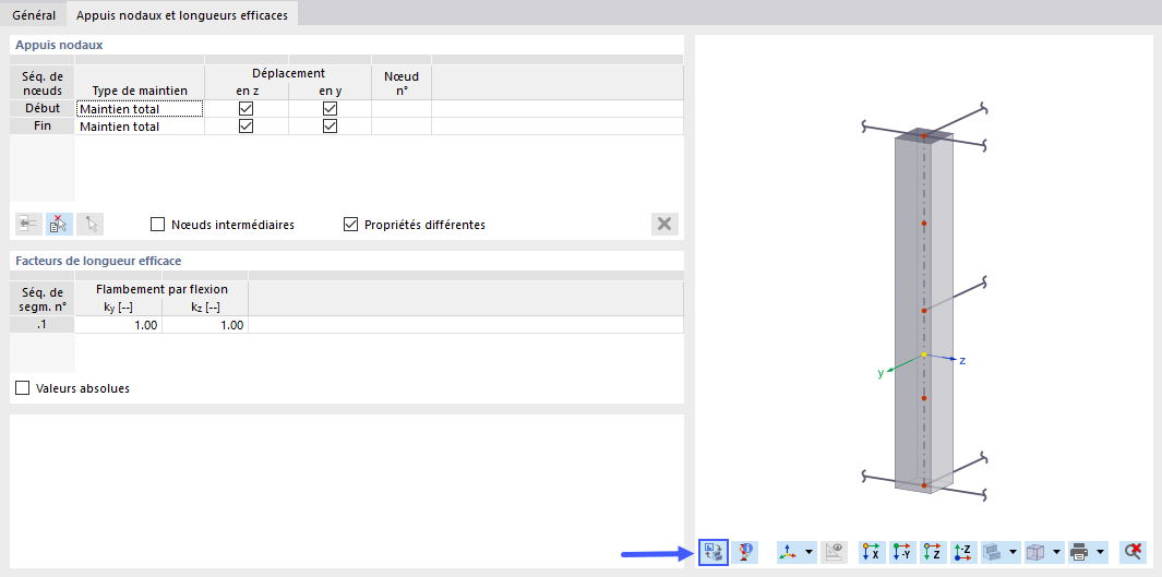Définition des appuis nodaux et des longueurs efficaces