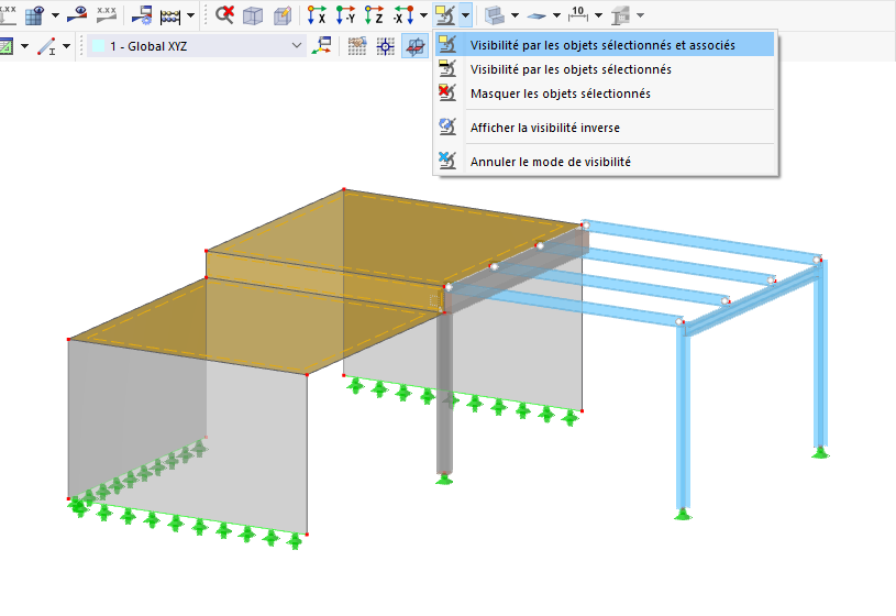Boutons pour les visibilités dans la fenêtre graphique
