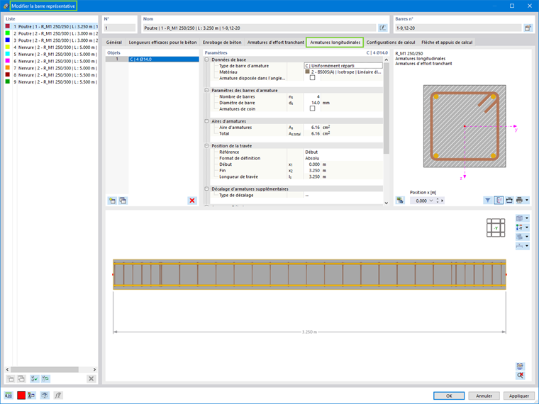 Assigner les armatures longitudinales