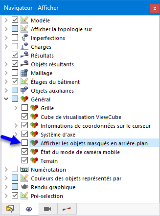 Masquage des objets inactifs