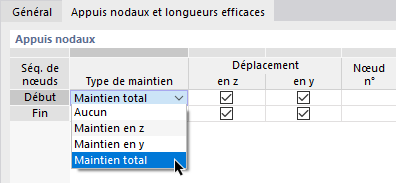 Sélection du type de maintien