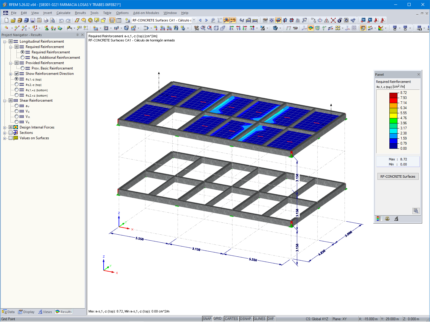 Armatures requises pour les dalles et les poutres (© SIE.istmo Servicio de Ingeniería Estructural)