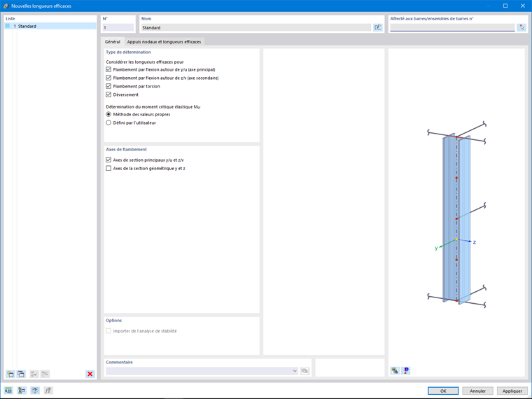 Paramètres principaux pour la définition des longueurs efficaces