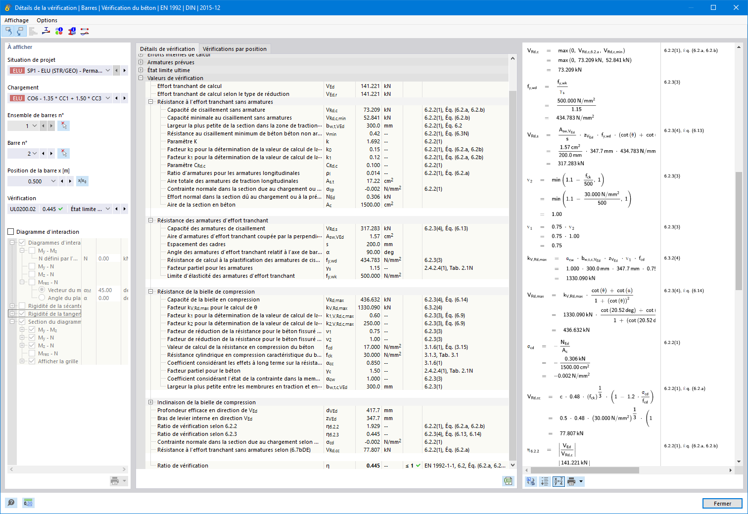 Présentation claire des détails de vérification, des valeurs d’entrée, des résultats intermédiaires et finaux