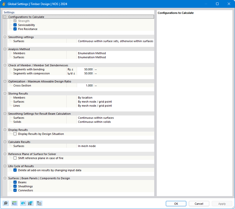 Dialogue « Paramètres globaux » pour le dimensionnement du bois selon l'EN 1995