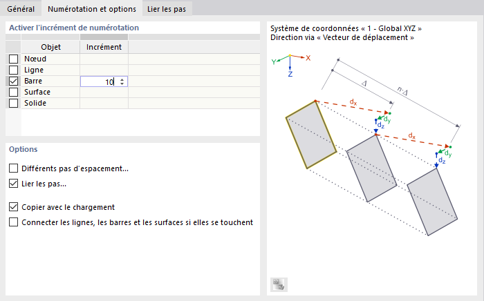 Ajuster la numérotation et définir les options