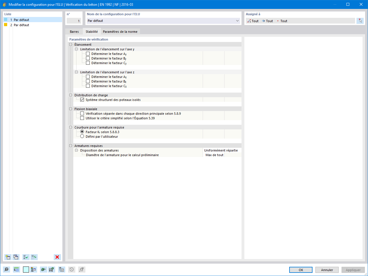 Configurations de calcul pour la stabilité