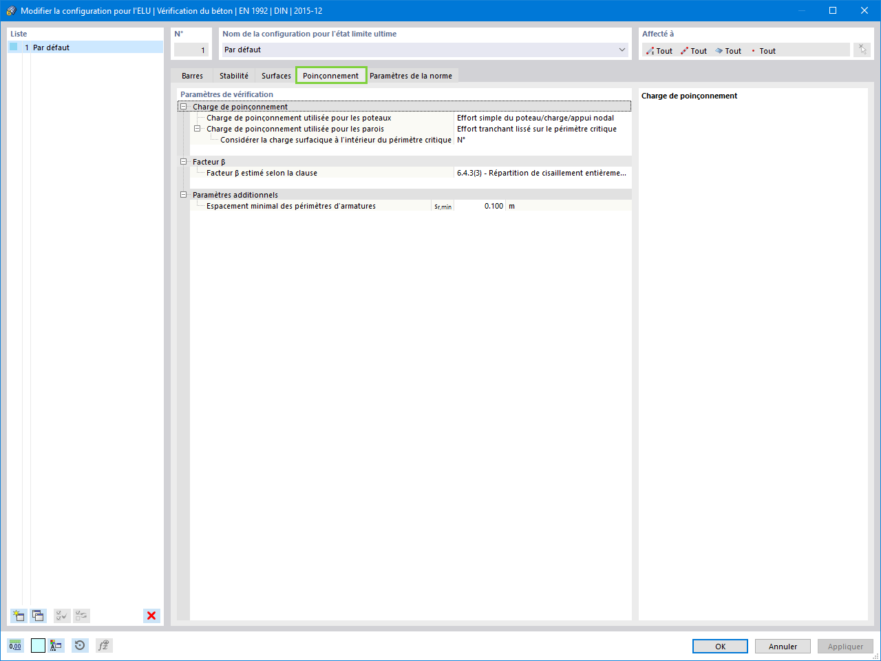 Paramètres de calcul du poinçonnement