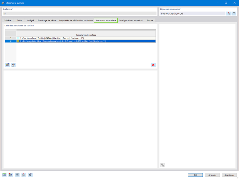 Armatures de surface prévues pour le contrôle initial de la capacité de cisaillement