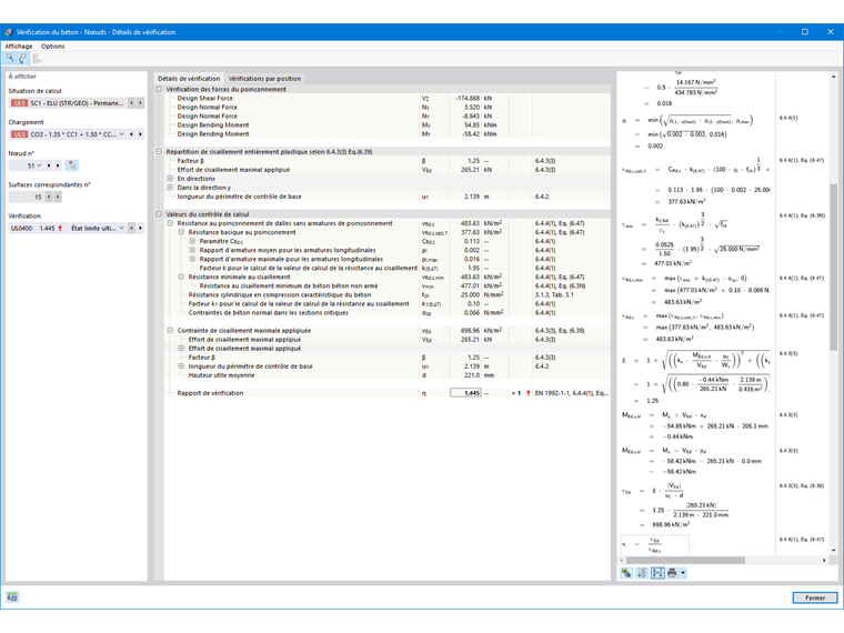 Détails de vérification du calcul au poinçonnement