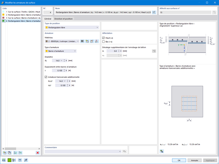 Définition des armatures longitudinales additionnelles
