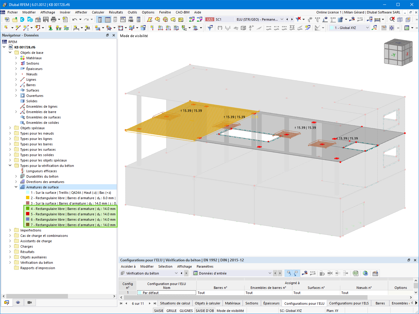 Armatures surfaciques additionnelles affichées graphiquement
