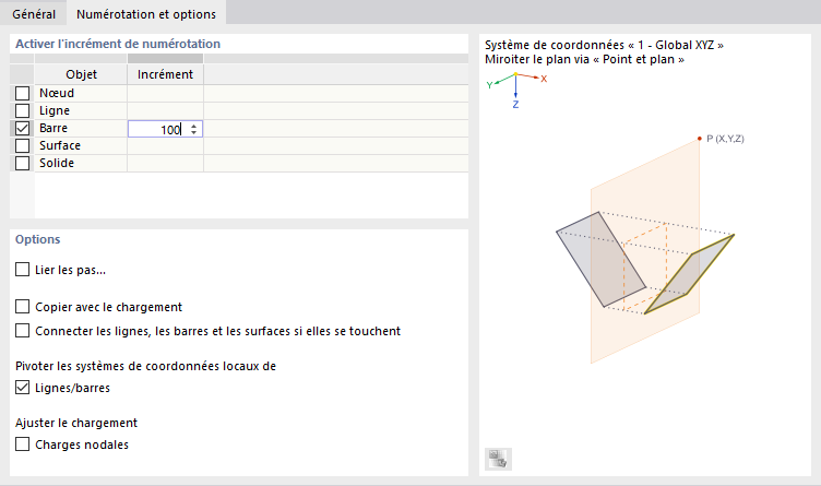 Ajuster la numérotation et définir les options