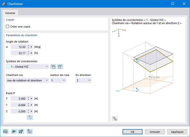 Boîte de dialogue « Chanfreiner »