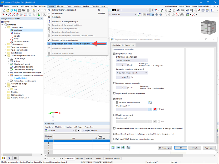 FAQ 005157 | Où puis-je ajuster les paramètres de ma simulation des flux de vent dans RFEM 6/RSTAB 9 ?