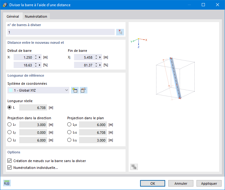 Diviser la barre à une distance du début de la barre