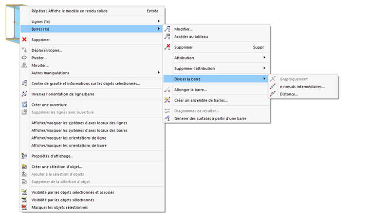 Diviser la barre via le menu contextuel