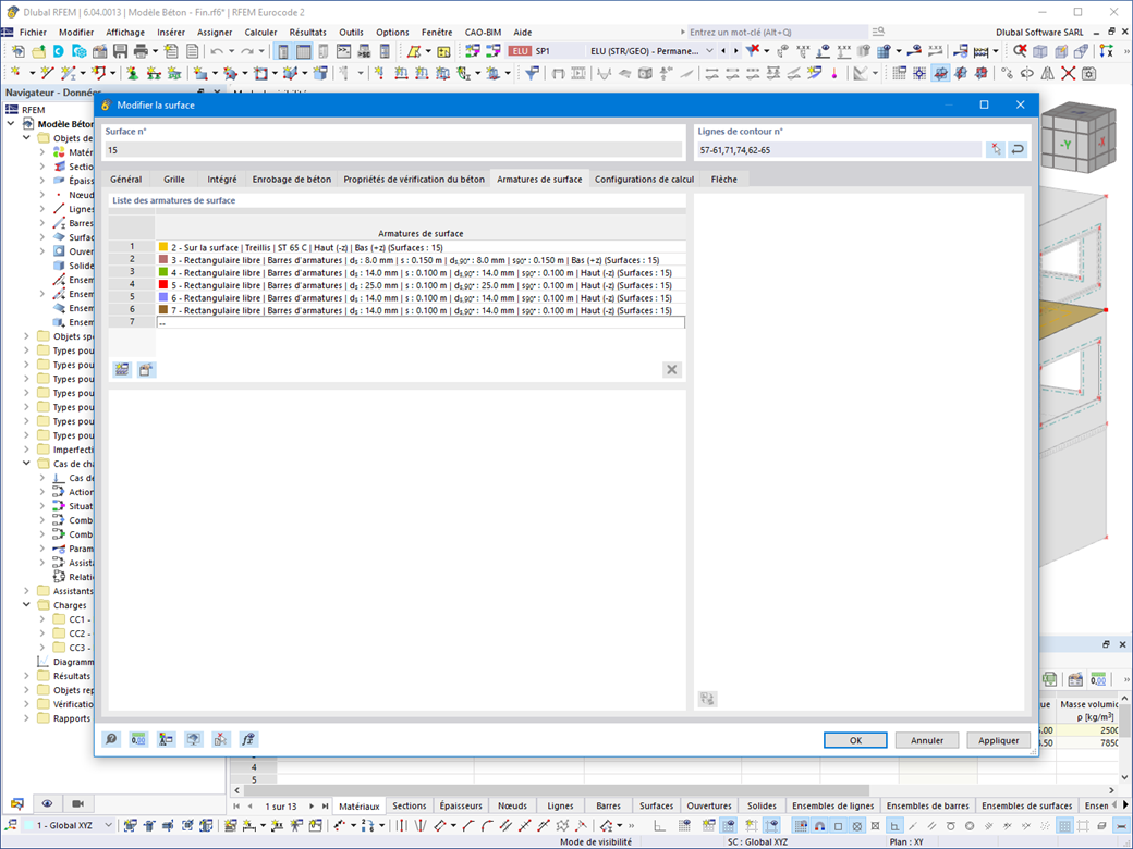 Spécification des armatures de surface