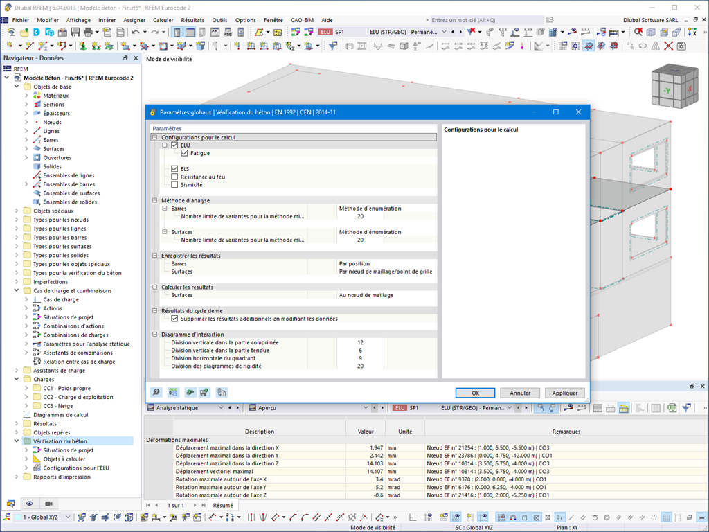 Paramètres globaux pour le calcul