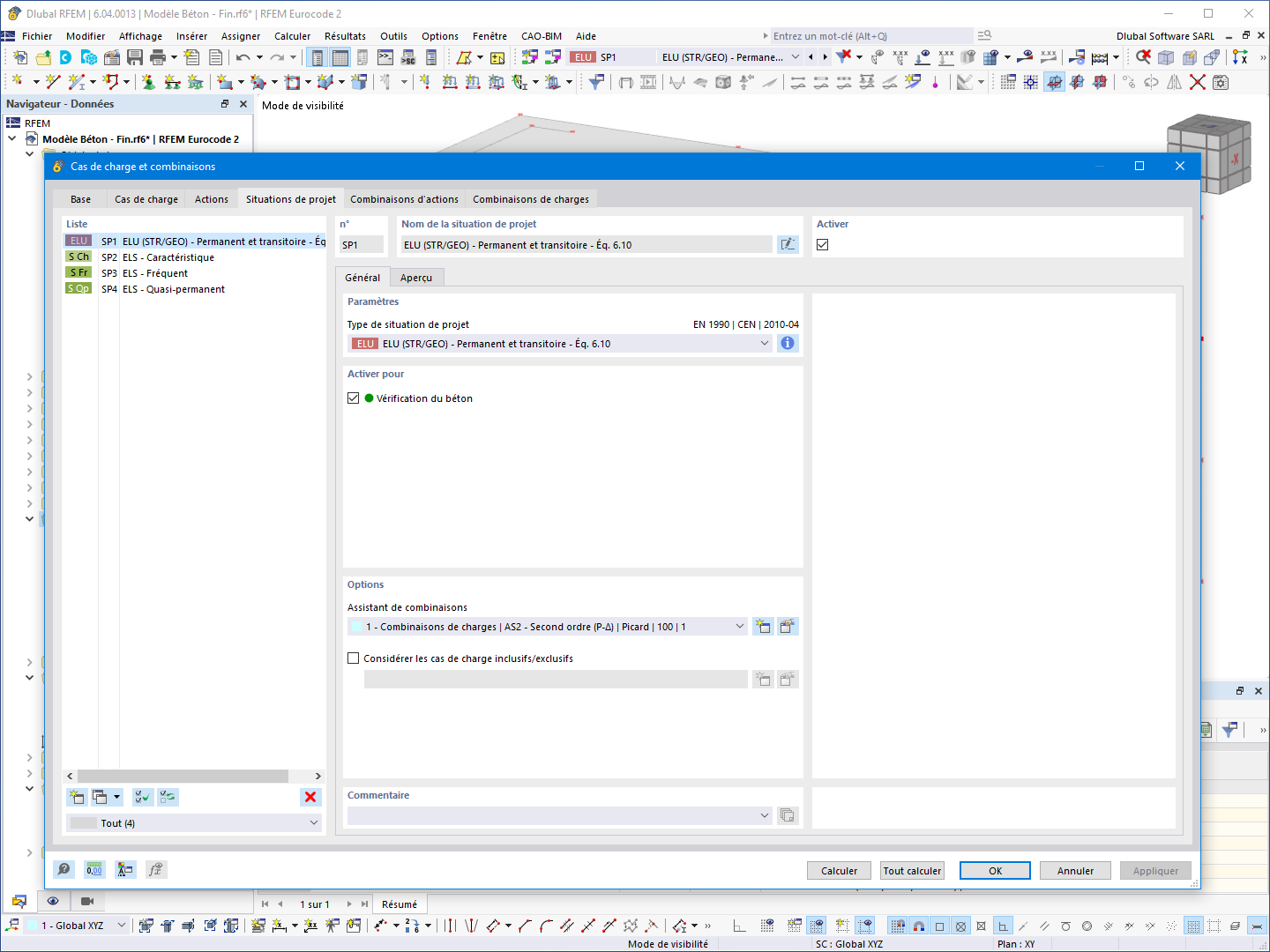 Situation de projet pour la vérification du béton