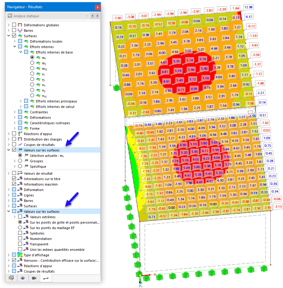 Affichage des valeurs sur les surfaces