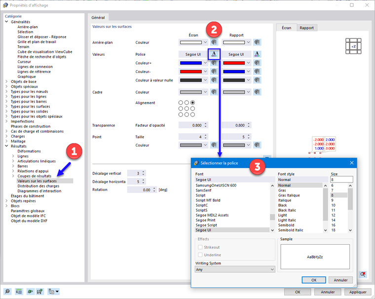 Ajustement de la police et de l’affichage des valeurs de résultat