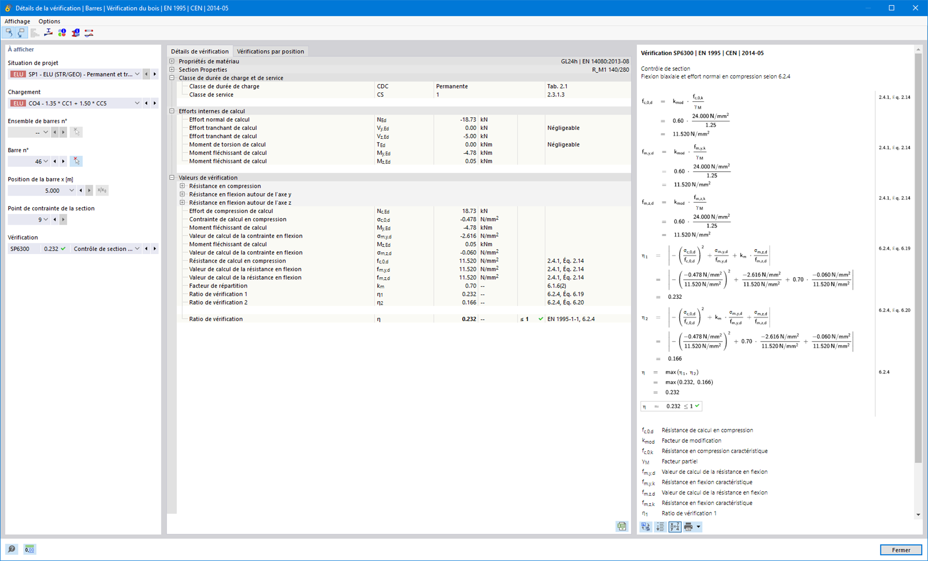 Vérification du bois - Barres - Détails de vérification