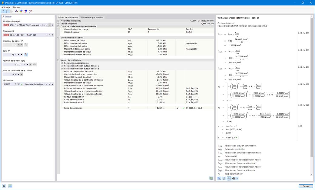 Vérification du bois - Barres - Détails de vérification