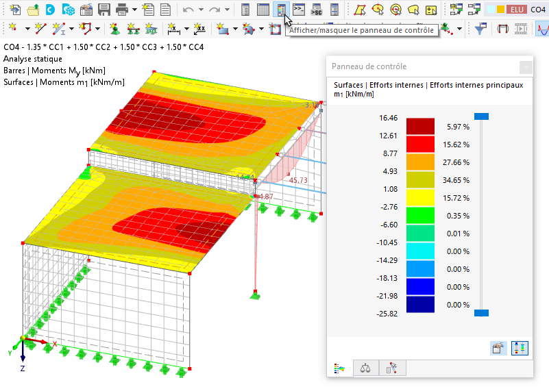 Panneau de contrôle dans la fenêtre de travail et bouton « Afficher/masquer le panneau de contrôle »