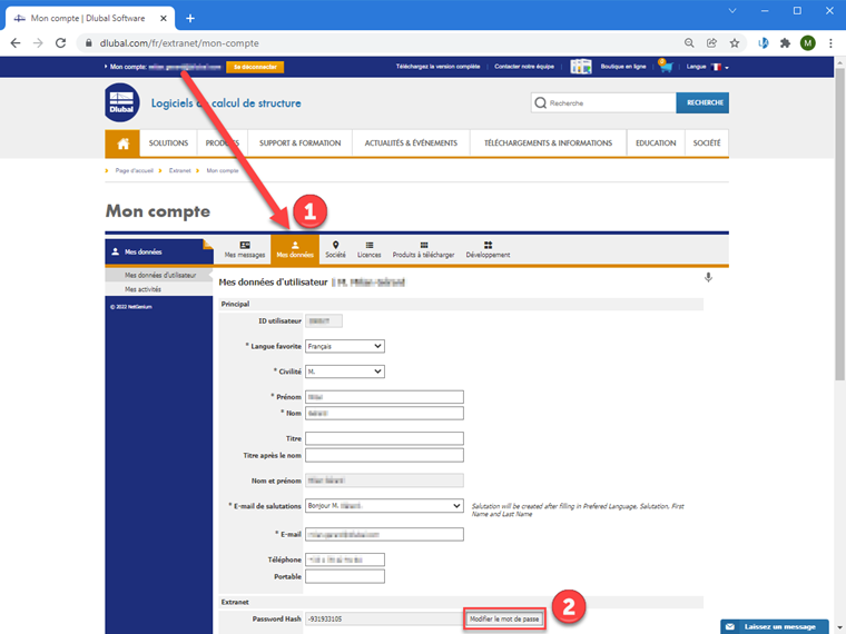 FAQ 005176 | Comment puis-je modifier mon mot de passe dans mon compte Dlubal ?