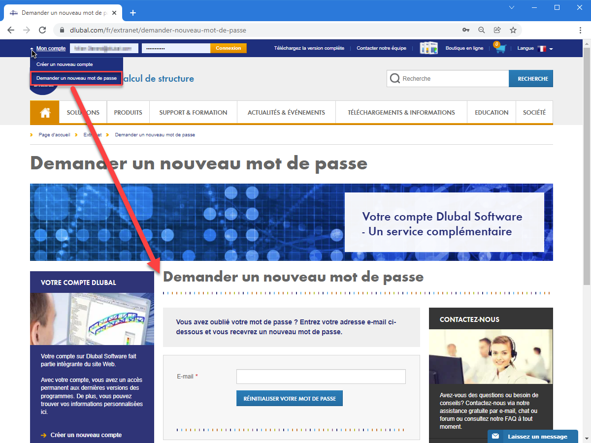 FAQ 005176 | Comment puis-je modifier mon mot de passe dans mon compte Dlubal ?