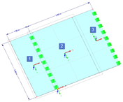 Plaque en acier, modélisée par trois surfaces et un ensemble de surfaces