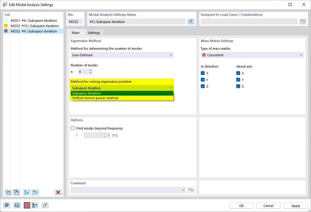 Sélectionner la méthode de résolution du problème des valeurs propres